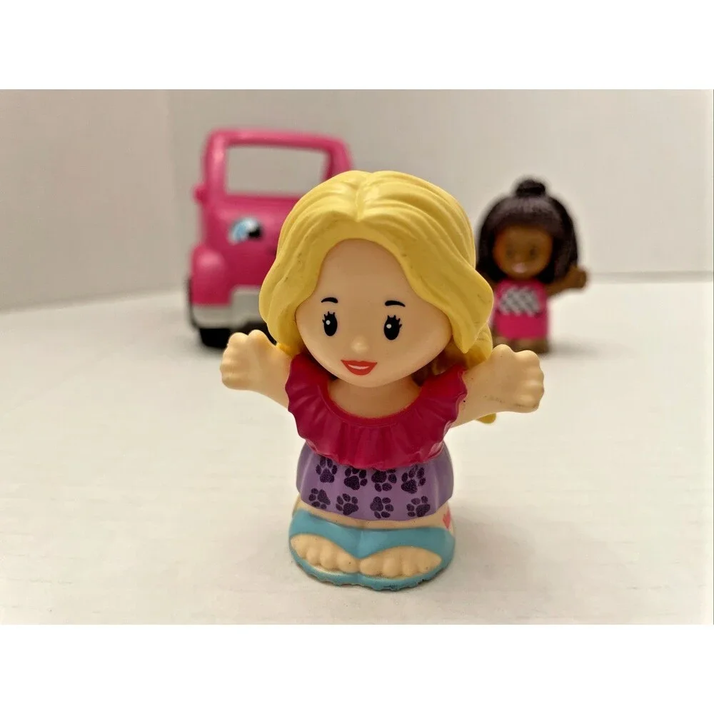 Fisher-Price Little People Barbie Lot of 4 Figures + Pink Convertible Car Dog